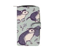 TKJMCSW Opossum Leather Wallets for Women with 12 Card Slots Zip Credit Card Holder Long Clutch with Coin Purse Id Window Travel Cash Wallet