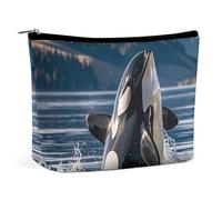 TKJMCSW Orca Killer Whale Cosmetic Bags for Women Men Waterproof Travel Toiletry Bag Large Capacity Makeup Bags PU Leather Cute Makeup Pouch Protable Travel Bag for Toiletries