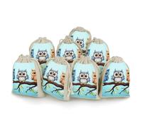 TKJMCSW Owls on A Branch Drawstring Gift Bags 8PCS Muslin Bags Drawstring Bags Small Drawstring Bags Gift Bags with Drawstring Gift Wrap Bags Drawstring Drawstring Pouch