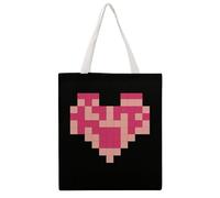 TKJMCSW Pixel Shaped Heart Canvas Tote Bag for Women with Handles Reusable Grocery Cloth Bag Foldable Tote Purse Travel Casual Everyday Shoulder Bags Shopping Handbag for Teacher Nurse Gift