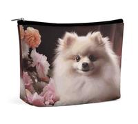 TKJMCSW Pomeranian And Flowers Cosmetic Bags for Women Men Waterproof Travel Toiletry Bag Large Capacity Makeup Bags PU Leather Cute Makeup Pouch Protable Travel Bag for Toiletries