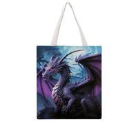 TKJMCSW Purple Dragon Moon Canvas Tote Bag for Women with Handles Reusable Grocery Cloth Bag Foldable Tote Purse Travel Casual Everyday Shoulder Bags Shopping Handbag for Teacher Nurse Gift