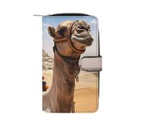 TKJMCSW Pyramid Camel Leather Wallets for Women with 12 Card Slots Zip Credit Card Holder Long Clutch with Coin Purse Id Window Travel Cash Wallet