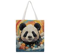TKJMCSW Rainbow Cartoon Panda Canvas Tote Bag for Women with Handles Reusable Grocery Cloth Bag Foldable Tote Purse Travel Casual Everyday Shoulder Bags Shopping Handbag for Teacher Nurse Gift