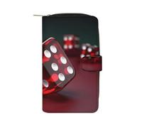 TKJMCSW Red Dice Leather Wallets for Women with 12 Card Slots Zip Credit Card Holder Long Clutch with Coin Purse Id Window Travel Cash Wallet