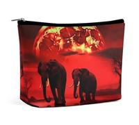 TKJMCSW Red Full Moon Elephants Makeup Bag for Women Large Capacity Toiletry Bag Portable Make Up Organizer Cosmetics Bag Travel Bag for Cosmetic Storage Bag for Travel Work, style, One Size