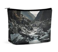 TKJMCSW River And Gray Rocks Cosmetic Bags for Women Men Waterproof Travel Toiletry Bag Large Capacity Makeup Bags PU Leather Cute Makeup Pouch Protable Travel Bag for Toiletries