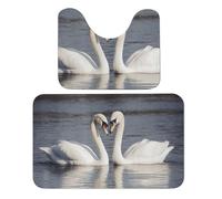 TKJMCSW Romantic White Swan Bath Mat 19.7"x31.5" Absorbent Bathroom Rug Sets of 2 Shower Rug Non Slip Shower Mat for Door Entrance Tub Side Sink Front Floor Mat Toilet U Shape Mat