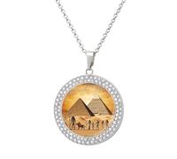 TKJMCSW Round Ancient Egypt Diamond Necklace for Women Hypoallergenic Alloy Memorial Pendant Necklace with 20 Inch Adjustable Chain Dainty Jewelry Gifts for Mom Wife Girlfriend