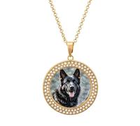TKJMCSW Round German Shepherd Dog Diamond Necklace for Women Hypoallergenic Alloy Memorial Pendant Necklace with 20 Inch Adjustable Chain Dainty Jewelry Gifts for Mom Wife Girlfriend, One size, Zinc