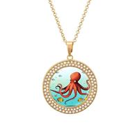 TKJMCSW Round Giant Octopus Diamond Necklace for Women Hypoallergenic Alloy Memorial Pendant Necklace with 20 Inch Adjustable Chain Dainty Jewelry Gifts for Mom Wife Girlfriend