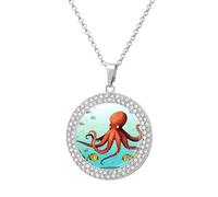 TKJMCSW Round Giant Octopus Diamond Necklace for Women Hypoallergenic Alloy Memorial Pendant Necklace with 20 Inch Adjustable Chain Dainty Jewelry Gifts for Mom Wife Girlfriend