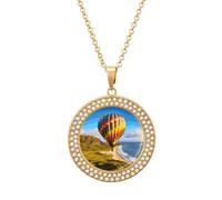 TKJMCSW Round Hawaii Hot Air Balloon Diamond Necklace for Women Hypoallergenic Alloy Memorial Pendant Necklace with 20 Inch Adjustable Chain Dainty Jewelry Gifts for Mom Wife Girlfriend, One size
