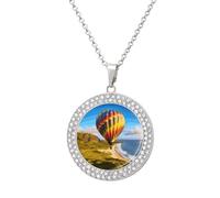 TKJMCSW Round Hawaii Hot Air Balloon Diamond Necklace for Women Hypoallergenic Alloy Memorial Pendant Necklace with 20 Inch Adjustable Chain Dainty Jewelry Gifts for Mom Wife Girlfriend, One size