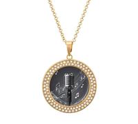 TKJMCSW Round Microphone with Music Notes Diamond Necklace for Women Hypoallergenic Alloy Memorial Pendant Necklace with 20 Inch Adjustable Chain Dainty Jewelry Gifts for Mom Wife Girlfriend, One size
