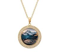 TKJMCSW Round Mountain Compass Diamond Necklace for Women Hypoallergenic Alloy Memorial Pendant Necklace with 20 Inch Adjustable Chain Dainty Jewelry Gifts for Mom Wife Girlfriend, One size, Zinc