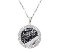 TKJMCSW Round Piano Keys with Musical Notes Diamond Necklace for Women Hypoallergenic Alloy Memorial Pendant Necklace with 20 Inch Adjustable Chain Dainty Jewelry Gifts for Mom Wife Girlfriend, One