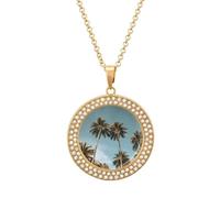 TKJMCSW Round Tall Tropical Palm Trees Diamond Necklace for Women Hypoallergenic Alloy Memorial Pendant Necklace with 20 Inch Adjustable Chain Dainty Jewelry Gifts for Mom Wife Girlfriend, One size