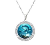 TKJMCSW Round The Dragon King Diamond Necklace for Women Hypoallergenic Alloy Memorial Pendant Necklace with 20 Inch Adjustable Chain Dainty Jewelry Gifts for Mom Wife Girlfriend