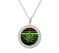 TKJMCSW Round Weed Striped Diamond Necklace for Women Hypoallergenic Alloy Memorial Pendant Necklace with 20 Inch Adjustable Chain Dainty Jewelry Gifts for Mom Wife Girlfriend, One size, Zinc, Diamond