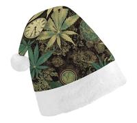 TKJMCSW Santa Hat A Puff in Time Weed Marijuana Christmas Hats Cap Double Comfort Santa Claus Hats Xmas Holiday Hat Adults Unisex New Year Festive Party Supplies