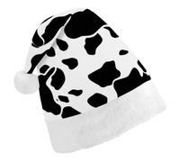 TKJMCSW Santa Hat Black White Cow Christmas Hats Cap Double Comfort Santa Claus Hats Xmas Holiday Hat New Year Festive Party Supplies