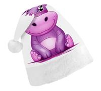 TKJMCSW Santa Hat Cartoon Purple Hippo Christmas Hats Cap Double Comfort Santa Claus Hats Xmas Holiday Hat New Year Festive Party Supplies