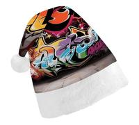 TKJMCSW Santa Hat Graffiti Hip Hop Christmas Hats Cap Double Comfort Santa Claus Hats Xmas Holiday Hat New Year Festive Party Supplies