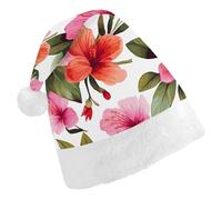 TKJMCSW Santa Hat Hawaiian Flower Print Christmas Hats Cap Double Comfort Santa Claus Hats Xmas Holiday Hat New Year Festive Party Supplies