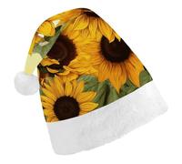 TKJMCSW Santa Hat Sunflowers Floral Christmas Hats Cap Double Comfort Santa Claus Hats Xmas Holiday Hat New Year Festive Party Supplies