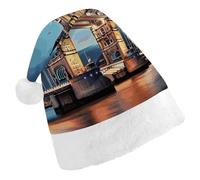 TKJMCSW Santa Hat Tower Bridge in London Christmas Hats Cap Double Comfort Santa Claus Hats Xmas Holiday Hat New Year Festive Party Supplies