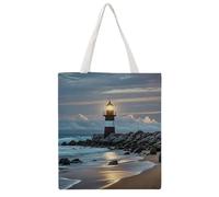 TKJMCSW Sea Lighthouse Canvas Tote Bag for Women with Handles Reusable Grocery Cloth Bag Foldable Tote Purse Travel Casual Everyday Shoulder Bags Shopping Handbag for Teacher Nurse Gift