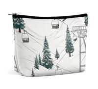 TKJMCSW Ski Lift With Fir Tree Cosmetic Bags for Women Men Waterproof Travel Toiletry Bag Large Capacity Makeup Bags PU Leather Cute Makeup Pouch Protable Travel Bag for Toiletries, white, One Size
