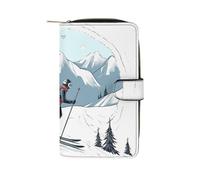 TKJMCSW Skiing Theme Leather Wallets for Women with 12 Card Slots Zip Credit Card Holder Long Clutch with Coin Purse Id Window Travel Cash Wallet