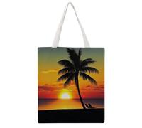TKJMCSW Sunset Palm Tree Canvas Tote Bag for Women with Handles Reusable Grocery Cloth Bag Foldable Tote Purse Travel Casual Everyday Shoulder Bags Shopping Handbag for Teacher Nurse Gift