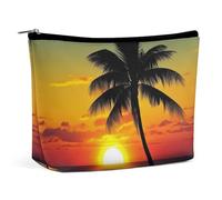 TKJMCSW Sunset Palm Tree Cosmetic Bags for Women Men Waterproof Travel Toiletry Bag Large Capacity Makeup Bags PU Leather Cute Makeup Pouch Protable Travel Bag for Toiletries