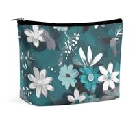TKJMCSW Teal Grey And White Floral Cosmetic Bags for Women Men Waterproof Travel Toiletry Bag Large Capacity Makeup Bags PU Leather Cute Makeup Pouch Protable Travel Bag for Toiletries