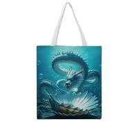 TKJMCSW The Dragon King Canvas Tote Bag for Women with Handles Reusable Grocery Cloth Bag Foldable Tote Purse Travel Casual Everyday Shoulder Bags Shopping Handbag for Teacher Nurse Gift