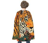 TKJMCSW Tiger Botanical Renaissance Cape Reversible Halloween Cloak for Cosplay Party Medieval Costume Masquerade Outfit