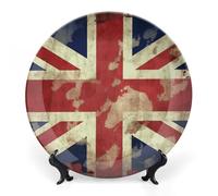 TKJMCSW Vintage Union Jack British Flag Bone China Decorative Plate Decorative Plates China Dinner Plates Decorative Plates For Display Ceramic Decorative Plate With Vertical Stand 8inch