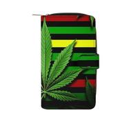 TKJMCSW Weed Striped Leather Wallets for Women with 12 Card Slots Zip Credit Card Holder Long Clutch with Coin Purse Id Window Travel Cash Wallet