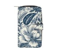 TKJMCSW White Blue Style Leather Wallets for Women with 12 Card Slots Zip Credit Card Holder Long Clutch with Coin Purse Id Window Travel Cash Wallet