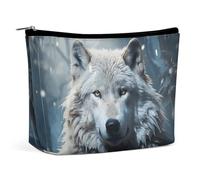 TKJMCSW Wolf Sitting in The Snow Cosmetic Bags for Women Men Waterproof Travel Toiletry Bag Large Capacity Makeup Bags PU Leather Cute Makeup Pouch Protable Travel Bag for Toiletries