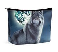 TKJMCSW Wolf Under Moon Cosmetic Bags for Women Men Waterproof Travel Toiletry Bag Large Capacity Makeup Bags PU Leather Cute Makeup Pouch Protable Travel Bag for Toiletries, white, One Size