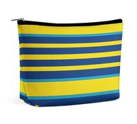 TKJMCSW Yellow And Blue Stripes Cosmetic Bags for Women Men Waterproof Travel Toiletry Bag Large Capacity Makeup Bags PU Leather Cute Makeup Pouch Protable Travel Bag for Toiletries