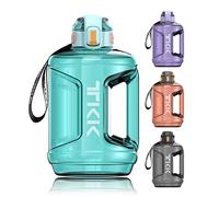 TKK Half Gallon Water Bottle Jug with Straw Time Marker Big Water Bottle Dishwasher Safe 1/2 Gallon 64 Oz Water Jug BPA Free Tritan for Gym Yoga Travel Camping Outdoor，Blue/Teal
