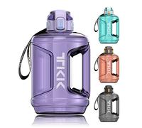 TKK Half Gallon Water Bottle Jug with Straw Time Marker Big Water Bottle Dishwasher Safe 1/2 Gallon 64 Oz Water Jug BPA Free Tritan for Gym Yoga Travel Camping Outdoor，Purple