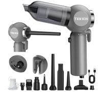 Tkkich 7 IN 1 Car Vacuum Cleaner, Mini Vacuum Cleaner Cordless with 18000PA Powerful Suction, Portable Handheld Hoover with Window Breaker & Seatbelt Cutter, Compressed Air Duster Blower for Car Home