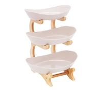 TkkMivcOC 3 Tier Fruit Basket, Large Fruit Bowls with Thickened Bamboo Wood Stand, Non Slip Base, Modern Tabletop Vegetable Storage Holder, for Fruits Candies Desserts Food