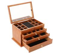 TkkMivcOC 4 Tier Jewellery Box with Removable Drawers, Vintage Wooden Jewellery Gift Organizer with Mirror, for Rings Earrings Necklaces Bracelets Watches, 12.2 x 7.6 x 7.8 in